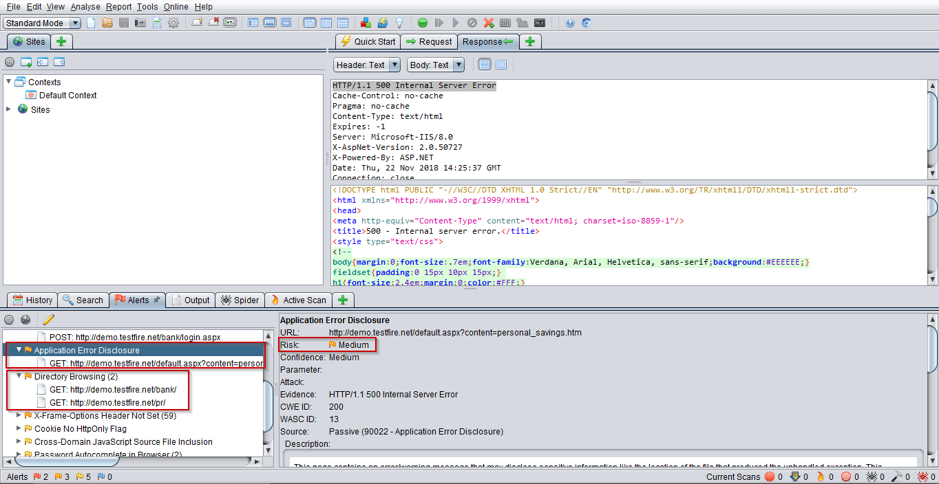 Application Error Disclosure and Directory Browsing