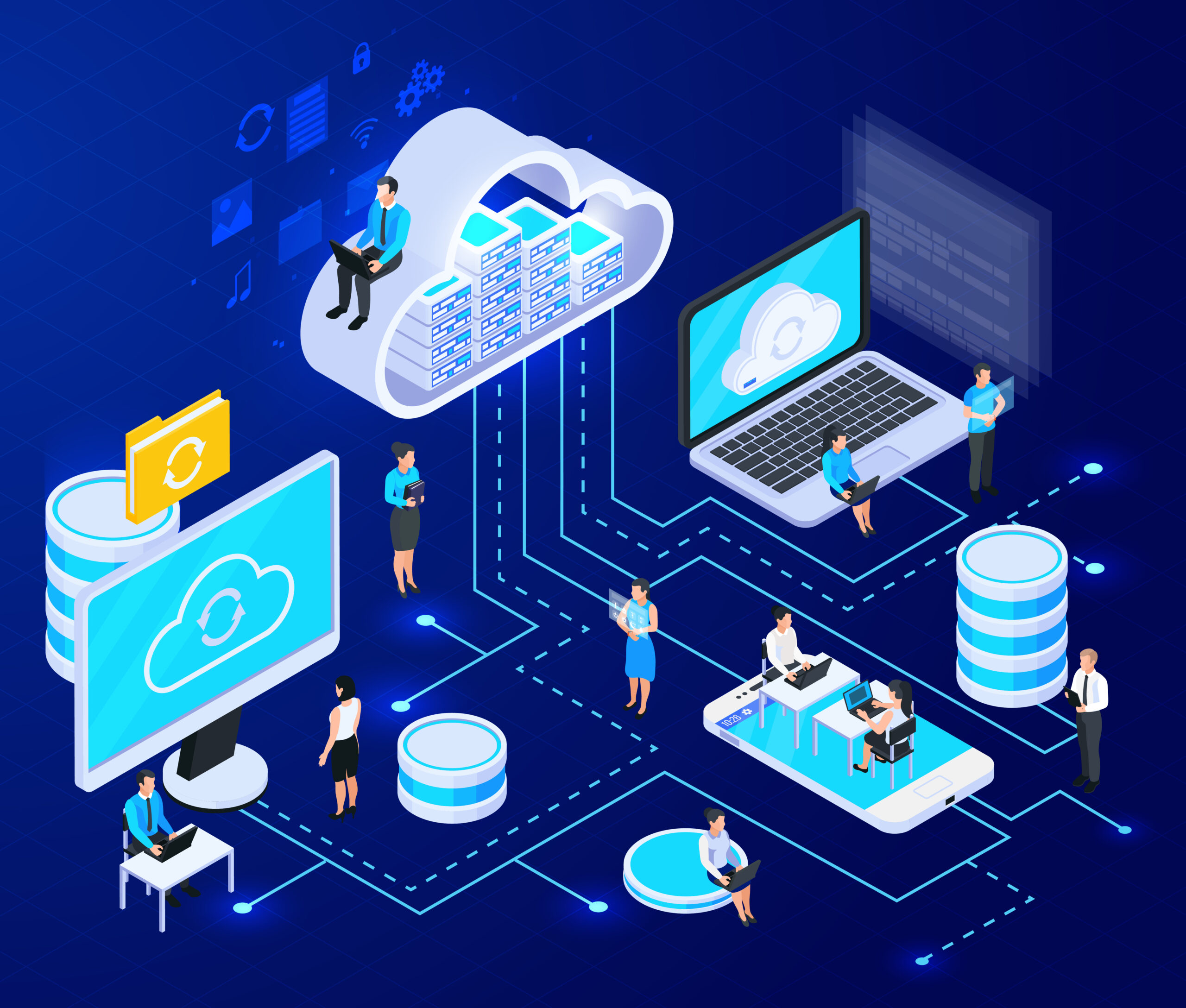 Cloud Networking Isometric Composition Cloud Networking Isometric Composition